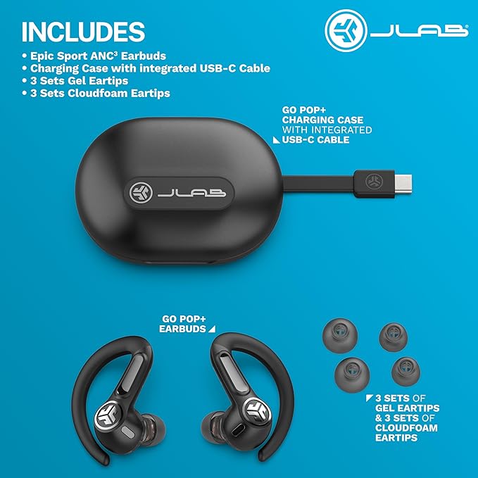 JLab Epic Air Sport ANC 3 True Wireless Bluetooth Earbuds