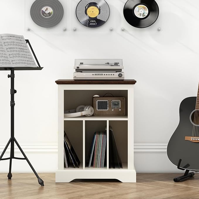 Farmhouse Record Player Stand, 3 Tier End Table, Turntable Stand