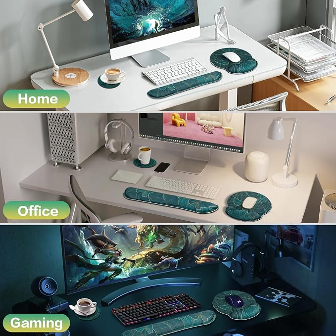 Mouse Pad with Wrist Rest Set, 3-in-1 Wrist Support Mousepad Set, Gaming Mat