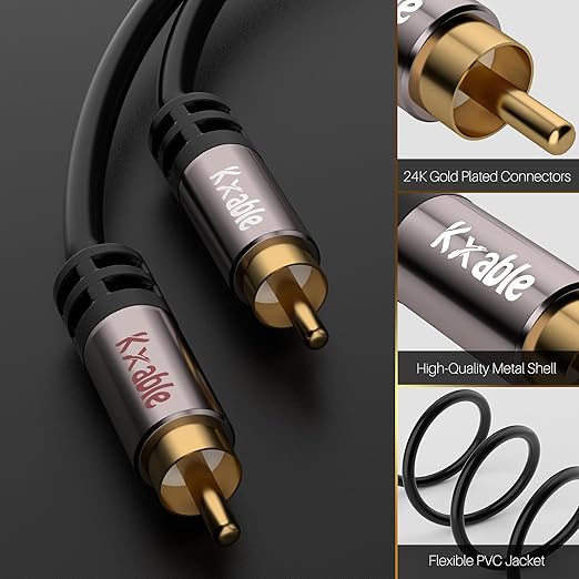 RCA Cable 100FT, 2RCA Male to 2RCA Male Stereo Audio Cable, 【Oxygen-Free Copper