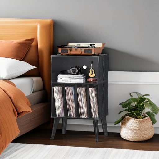 Lerliuo Record Player Stand, Mid-Century Vinyl Storage Cabinet Table