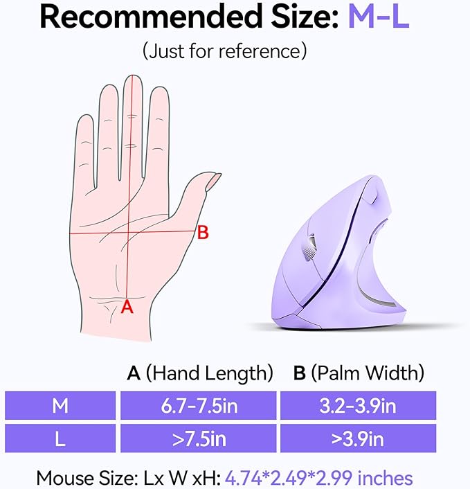 TECKNET Ergonomic Mouse, Wireless Bluetooth Vertical Mouse, 4800 DPI Optical