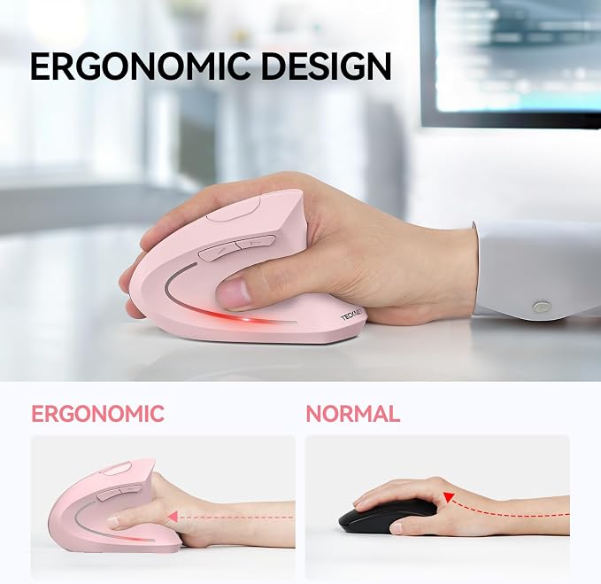 TECKNET Ergonomic Mouse, Wireless Bluetooth Vertical Mouse, 4800 DPI Optical