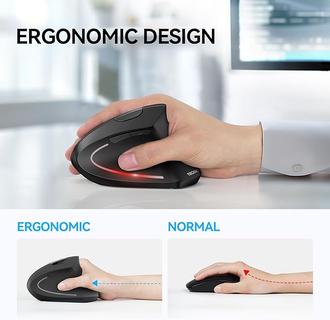 TECKNET Ergonomic Mouse, Wireless Bluetooth Vertical Mouse, 4800 DPI Optical