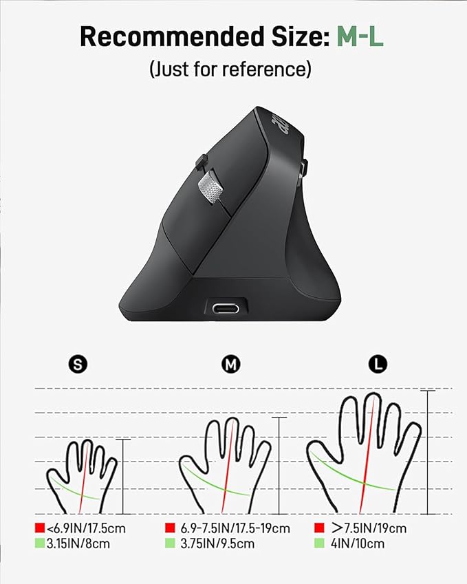 acer Ergonomic Mouse Wireless, Adjustable DPI Vertical Mouse 1000/1200/1600