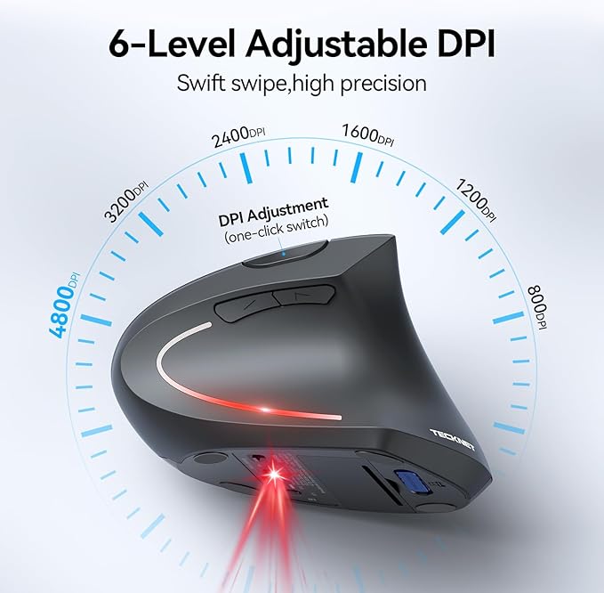 TECKNET Ergonomic Mouse, Wireless Bluetooth Vertical Mouse, 4800 DPI Optical
