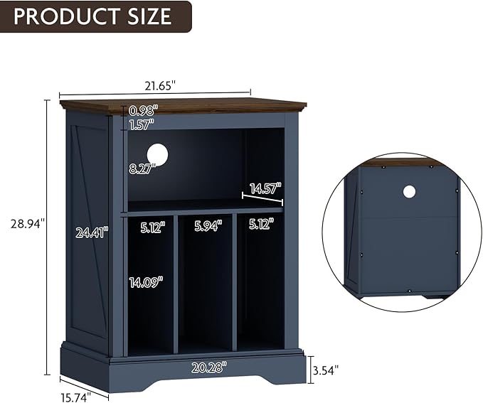 Record Player Stand with Vinyl Record Storage, Large Wood Turntable Stand