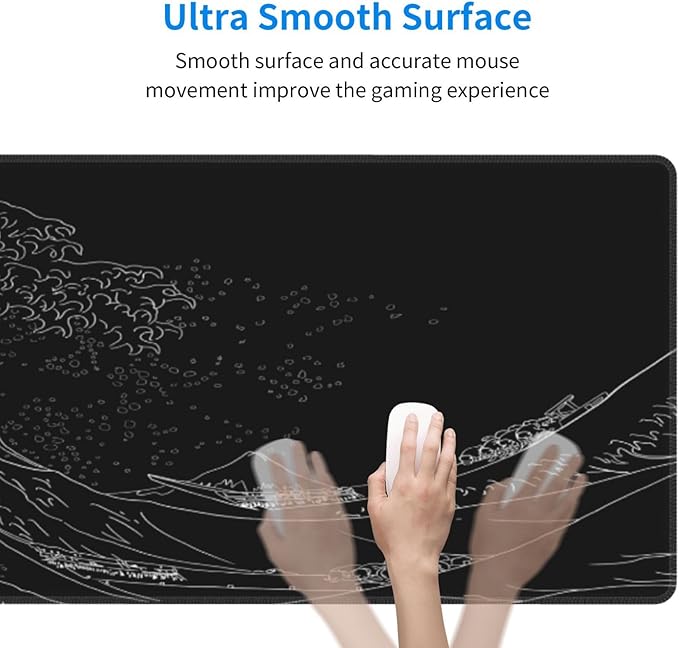 Japanese Sea Wave Large Mouse Pad, Anime Black Gaming, Extended Kanagawa Mat
