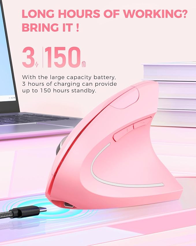 Lekvey Ergonomic Mouse, Vertical Wireless Mouse, Rechargeable 2.4 GHz USB
