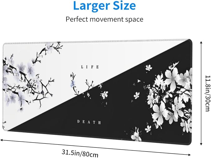 Japanese Life Death Keyboard Mat, Japanese Sakura Pagoda Sun Mouse Pad