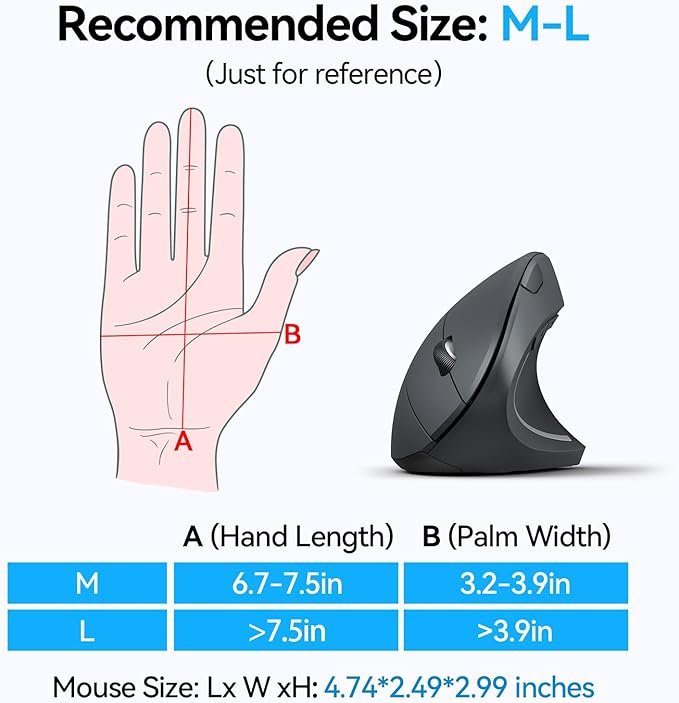 TECKNET Ergonomic Mouse, Wireless Bluetooth Vertical Mouse, 4800 DPI Optical
