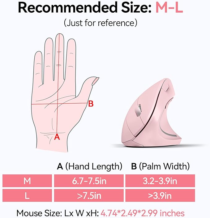 TECKNET Ergonomic Mouse, Wireless Bluetooth Vertical Mouse, 4800 DPI Optical