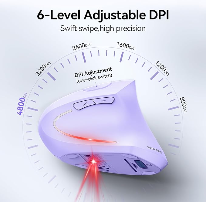 TECKNET Ergonomic Mouse, Wireless Bluetooth Vertical Mouse, 4800 DPI Optical