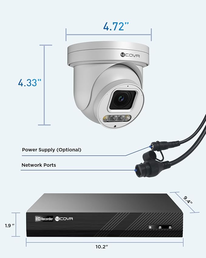 4COVR PoE PTZ Security Camera System 8 Channel 4K, 8X 8MP IP PTZ Camera Two Way
