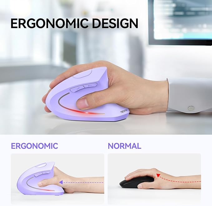 TECKNET Ergonomic Mouse, Wireless Bluetooth Vertical Mouse, 4800 DPI Optical