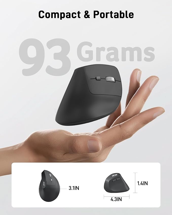 acer Ergonomic Mouse Wireless, Adjustable DPI Vertical Mouse 1000/1200/1600