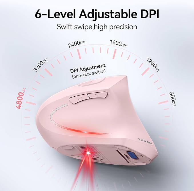 TECKNET Ergonomic Mouse, Wireless Bluetooth Vertical Mouse, 4800 DPI Optical