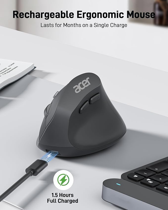 acer Ergonomic Mouse Wireless, Adjustable DPI Vertical Mouse 1000/1200/1600