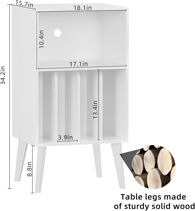 Lerliuo Record Player Stand, Mid-Century Vinyl Storage Cabinet Table