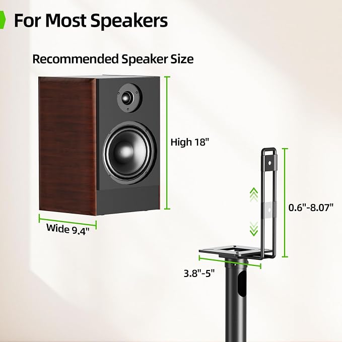 USX MOUNT Bookshelf Speaker Stands Pair, Height Adjustable Extends 32-42 inch