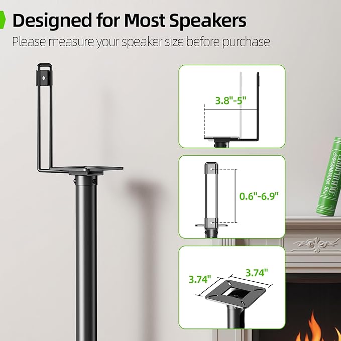 USX MOUNT Bookshelf Speaker Stands Pair, Height Adjustable Extends 32-42 inch