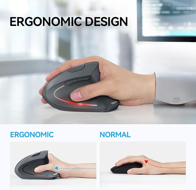 TECKNET Ergonomic Mouse, Wireless Bluetooth Vertical Mouse, 4800 DPI Optical