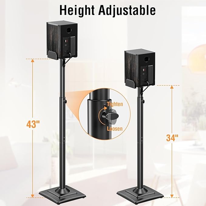ELIVED Universal Speaker Stands Pair Height Adjustable Max 43.3", Surround