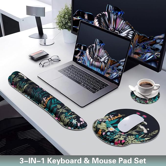 Mouse Pad with Wrist Rest Set, Qomolama 3-in-1 Wrist Support Mouse Pad Set