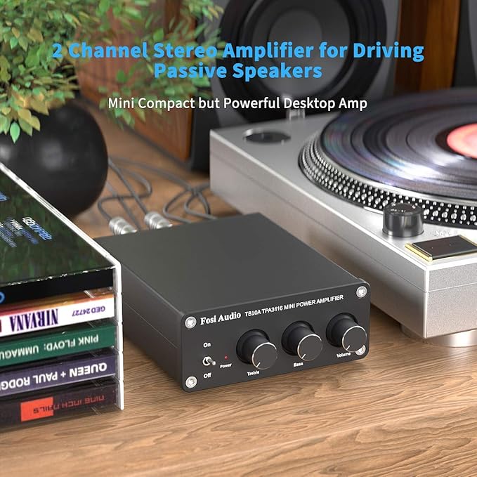 Fosi Audio TB10A 2 Channel Stereo Audio Amplifier Receiver Mini Hi-Fi Class D