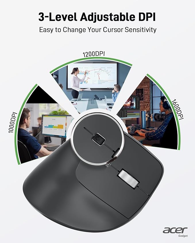 acer Ergonomic Mouse Wireless, Adjustable DPI Vertical Mouse 1000/1200/1600