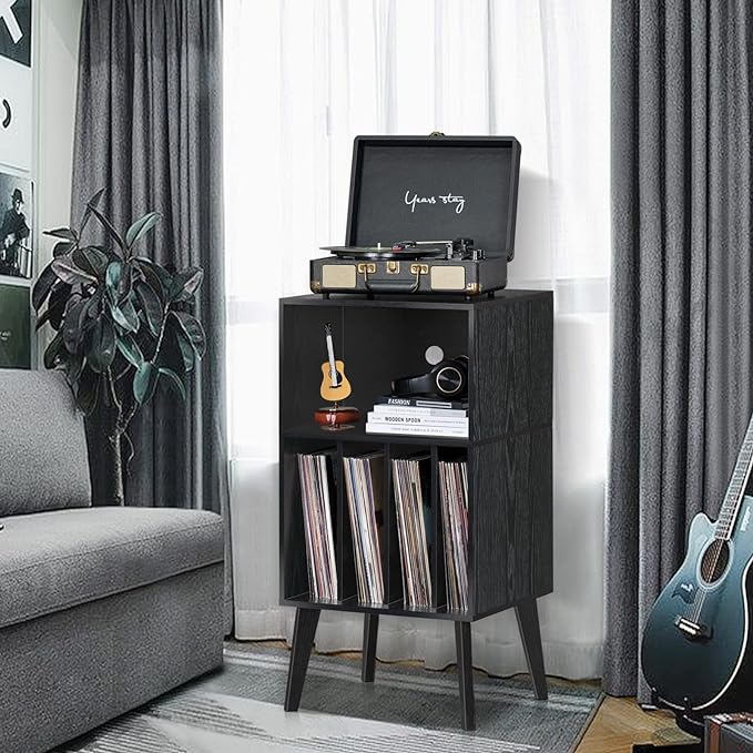 Lerliuo Record Player Stand, Mid-Century Vinyl Storage Cabinet Table