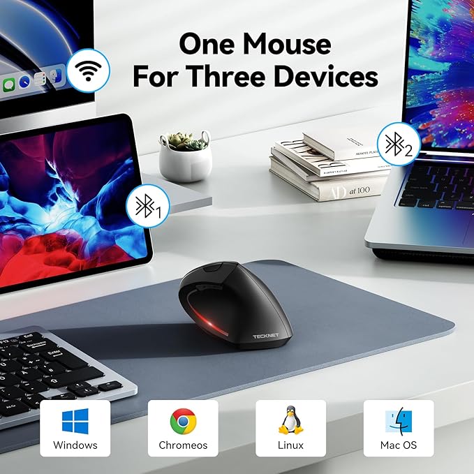 TECKNET Ergonomic Mouse, Wireless Bluetooth Vertical Mouse, 4800 DPI Optical
