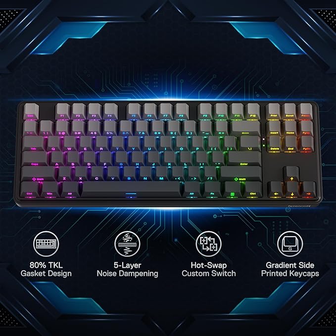 Redragon K707 PRO GB 80% Gasket RGB Gaming Keyboard, 3-Modes Wireless TKL