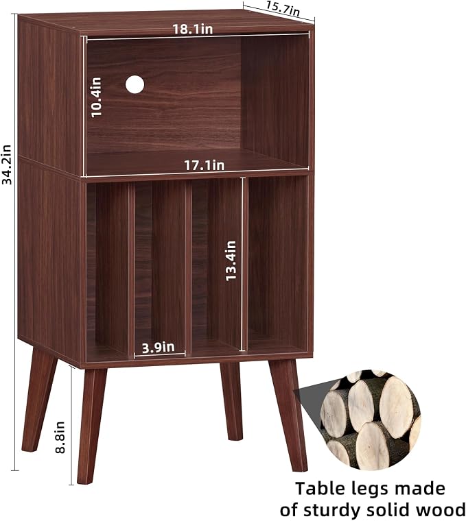 Lerliuo Record Player Stand, Walnut Turntable Stand Holds up to 160 Albums