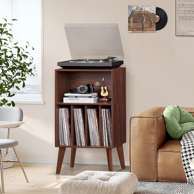 Lerliuo Record Player Stand, Walnut Turntable Stand Holds up to 160 Albums