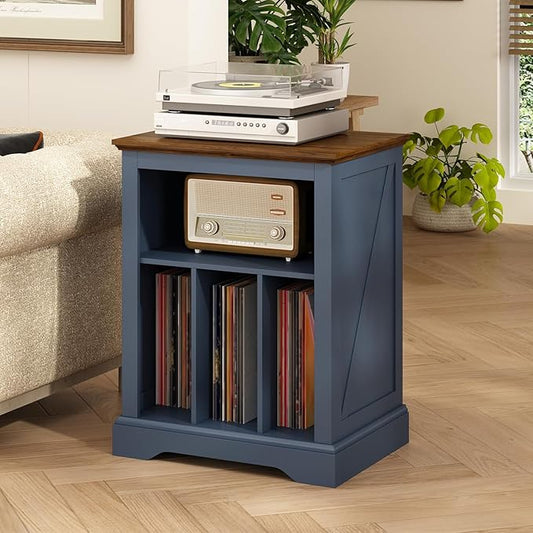 Record Player Stand with Vinyl Record Storage, Large Wood Turntable Stand