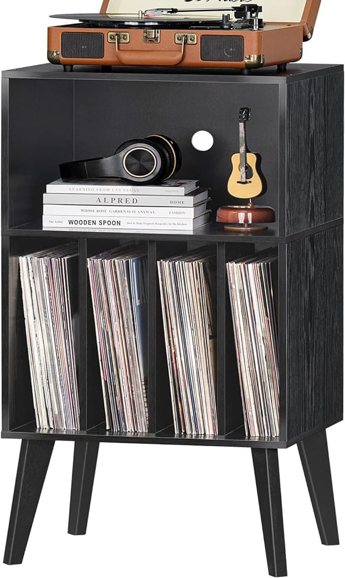 Lerliuo Record Player Stand, Mid-Century Vinyl Storage Cabinet Table
