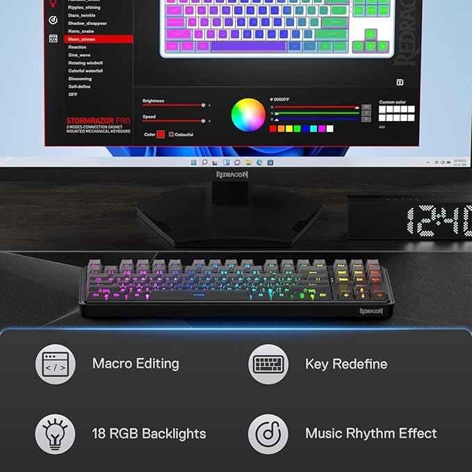 Redragon K707 PRO GB 80% Gasket RGB Gaming Keyboard, 3-Modes Wireless TKL