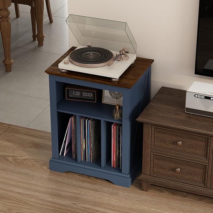 Record Player Stand with Vinyl Record Storage, Large Wood Turntable Stand