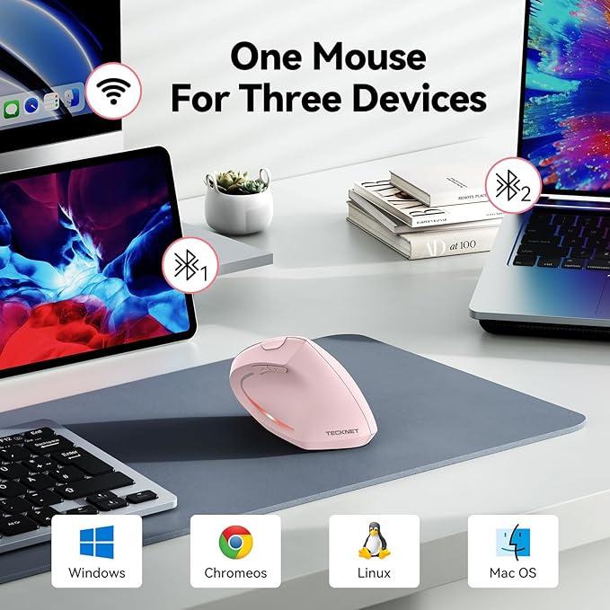 TECKNET Ergonomic Mouse, Wireless Bluetooth Vertical Mouse, 4800 DPI Optical