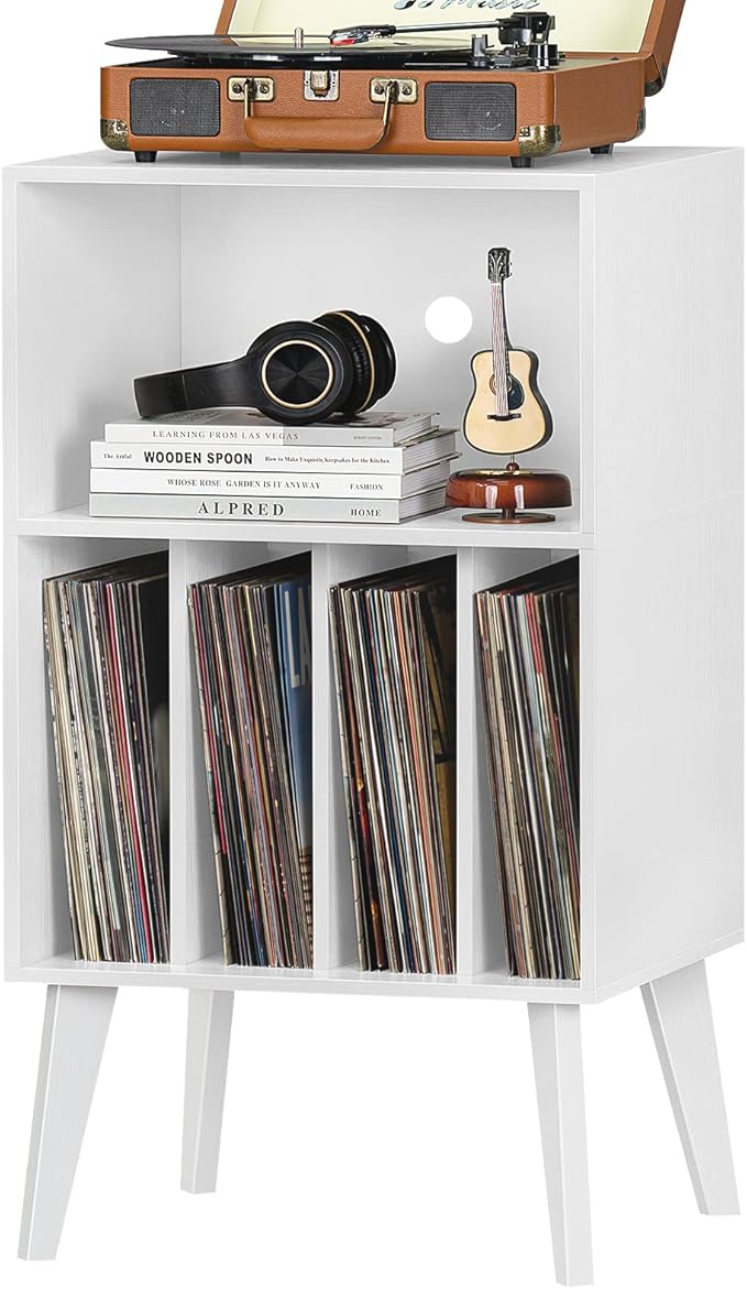 Lerliuo Record Player Stand, Mid-Century Vinyl Storage Cabinet Table