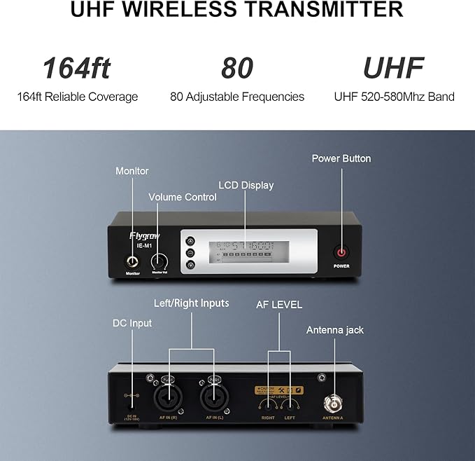 Pro UHF Wireless in Ear Monitor System, Metal IEM Dual Channel Wireless
