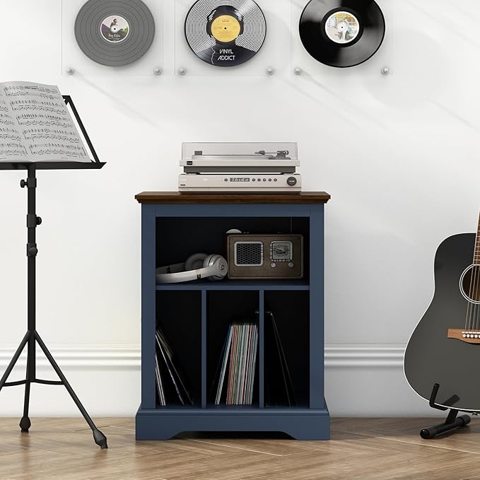 Record Player Stand with Vinyl Record Storage, Large Wood Turntable Stand