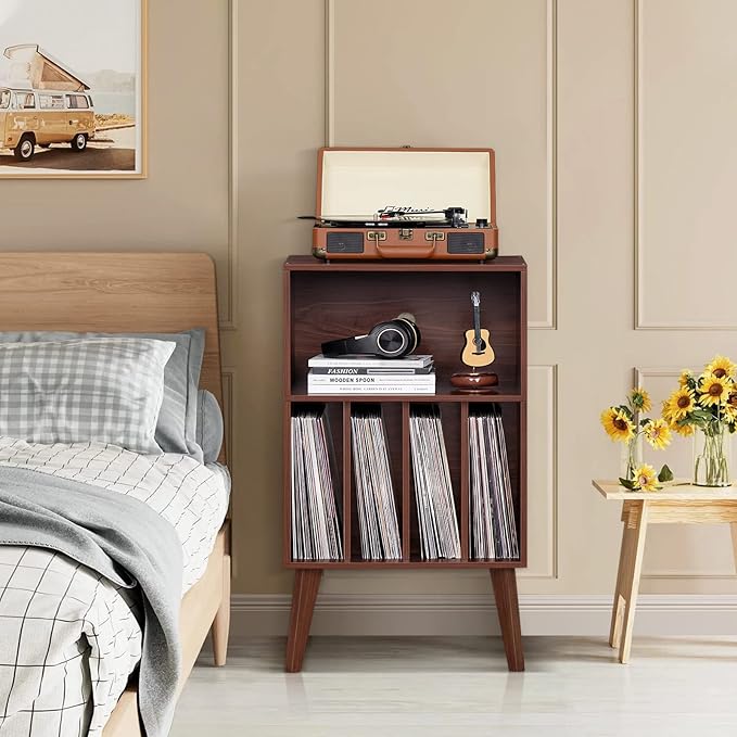 Lerliuo Record Player Stand, Walnut Turntable Stand Holds up to 160 Albums