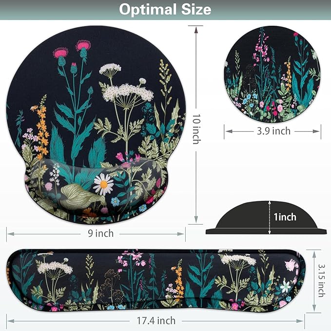 Mouse Pad with Wrist Rest Set, Qomolama 3-in-1 Wrist Support Mouse Pad Set