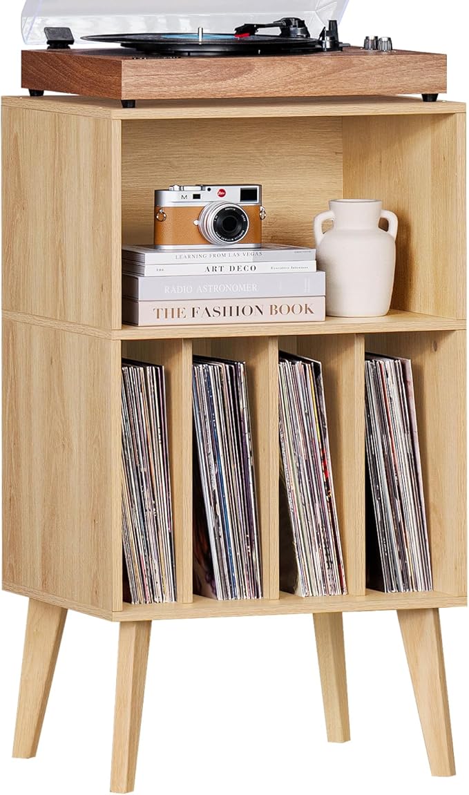 Lerliuo Record Player Stand, Burlywood Turntable Stand Holds up to 160 Albums
