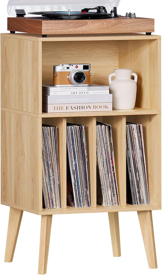 Lerliuo Record Player Stand, Burlywood Turntable Stand Holds up to 160 Albums