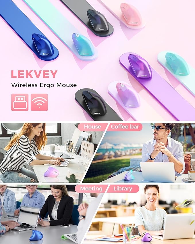 Lekvey Ergonomic Mouse, Vertical Wireless Mouse, Rechargeable 2.4 GHz USB