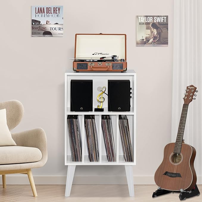 Lerliuo Record Player Stand, Mid-Century Vinyl Storage Cabinet Table