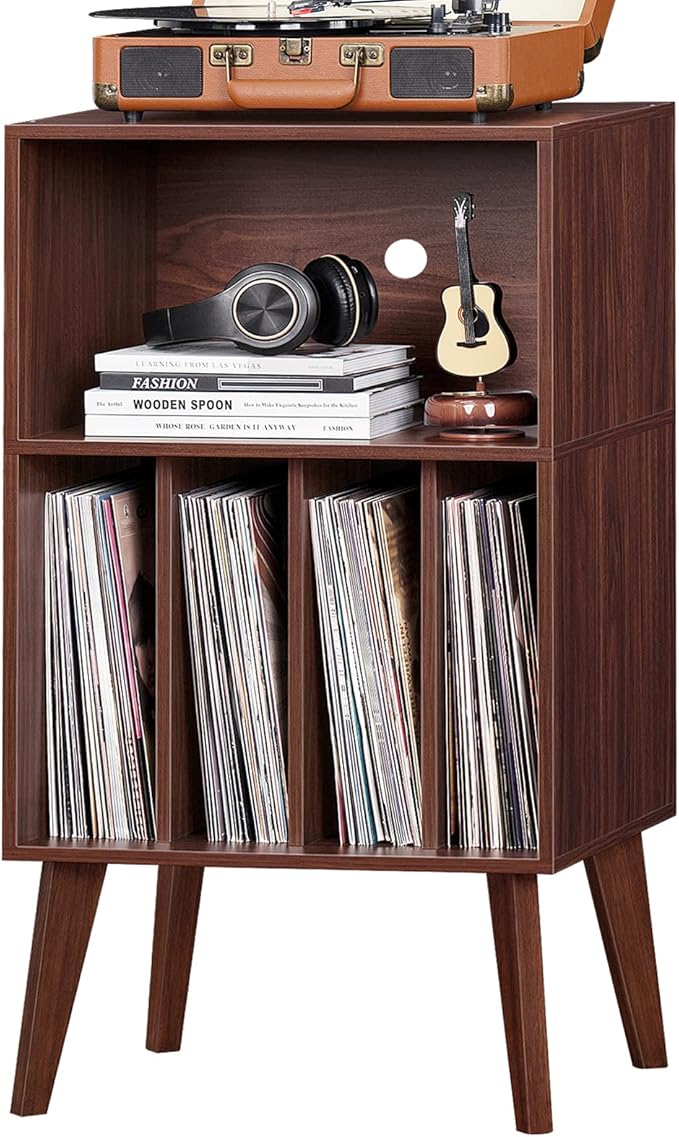 Lerliuo Record Player Stand, Walnut Turntable Stand Holds up to 160 Albums